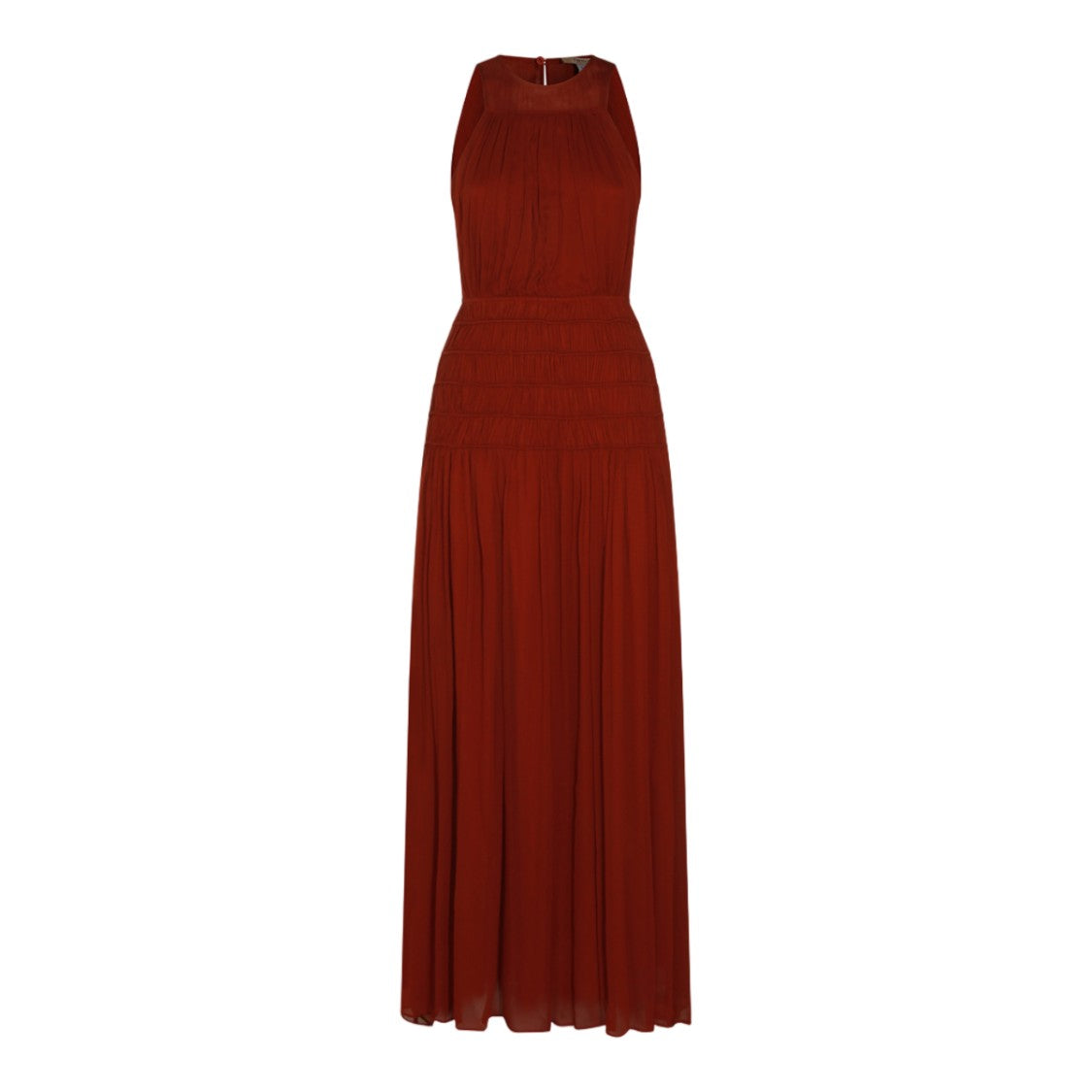 Twin-Set Long Sleeveless Dress With High Neckline And Pleated Waist