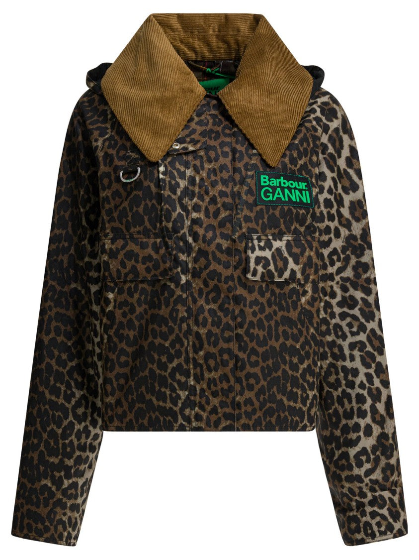 Barbour Boxy Fit Leopard Print Waxed Jacket