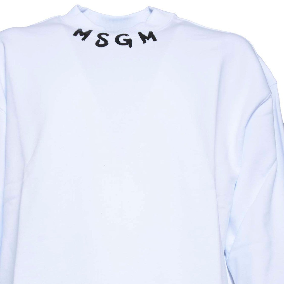 Msgm White Cotton Crewneck Sweatshirt With Logo Print On The Neck