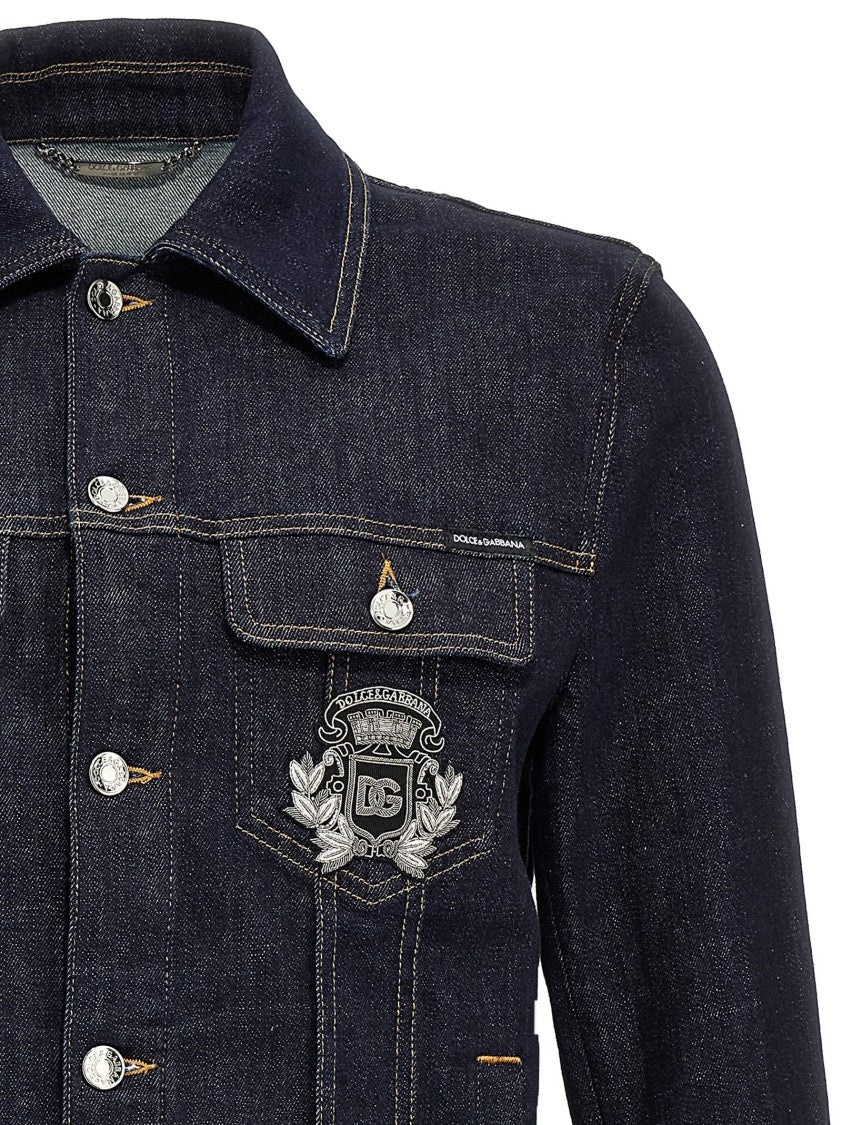 Dolce & Gabbana Logo Denim Jacket With Heraldic Patch