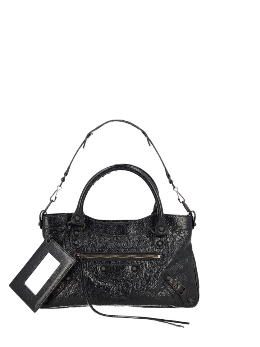 Balenciaga Rectangular Black Leather Handbag With Textured Finish