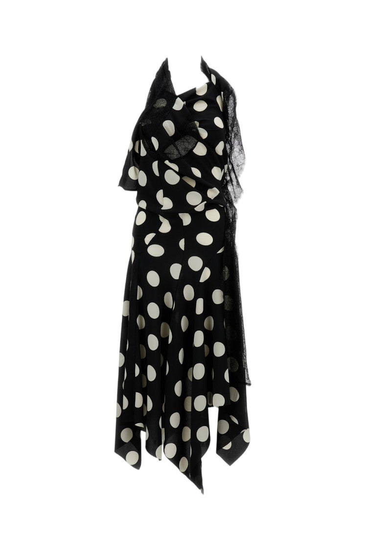 Junya Watanabe Black Polka Dot Fluid Fabric Midi Dress
