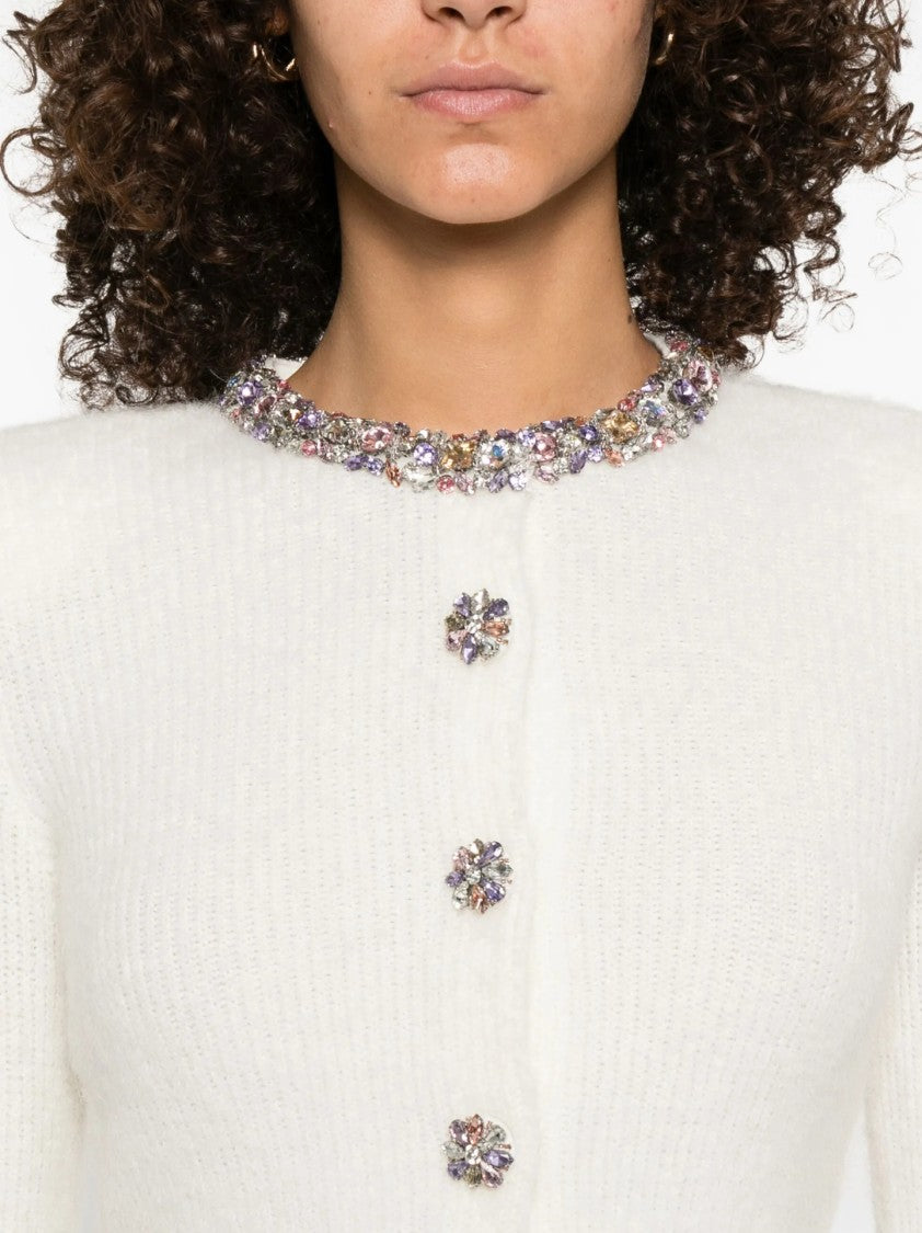 Self-Portrait Cropped Sweater With Beaded Trim