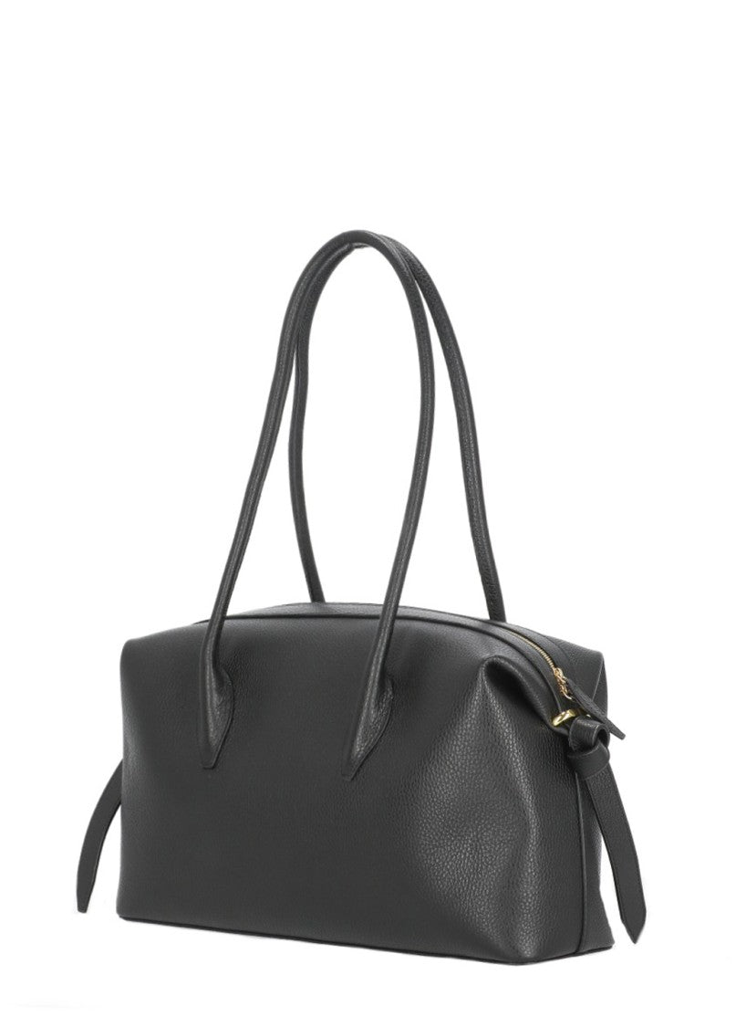 Yuzefi Pebbled Leather Duffle Bag With Golden Logo Detail