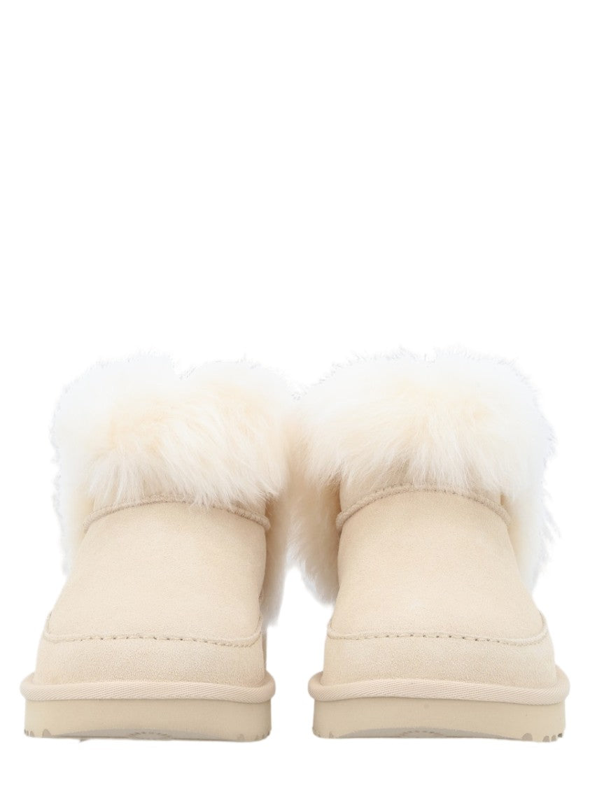 Ugg Beige Leather Boots With Plush Fur Trim