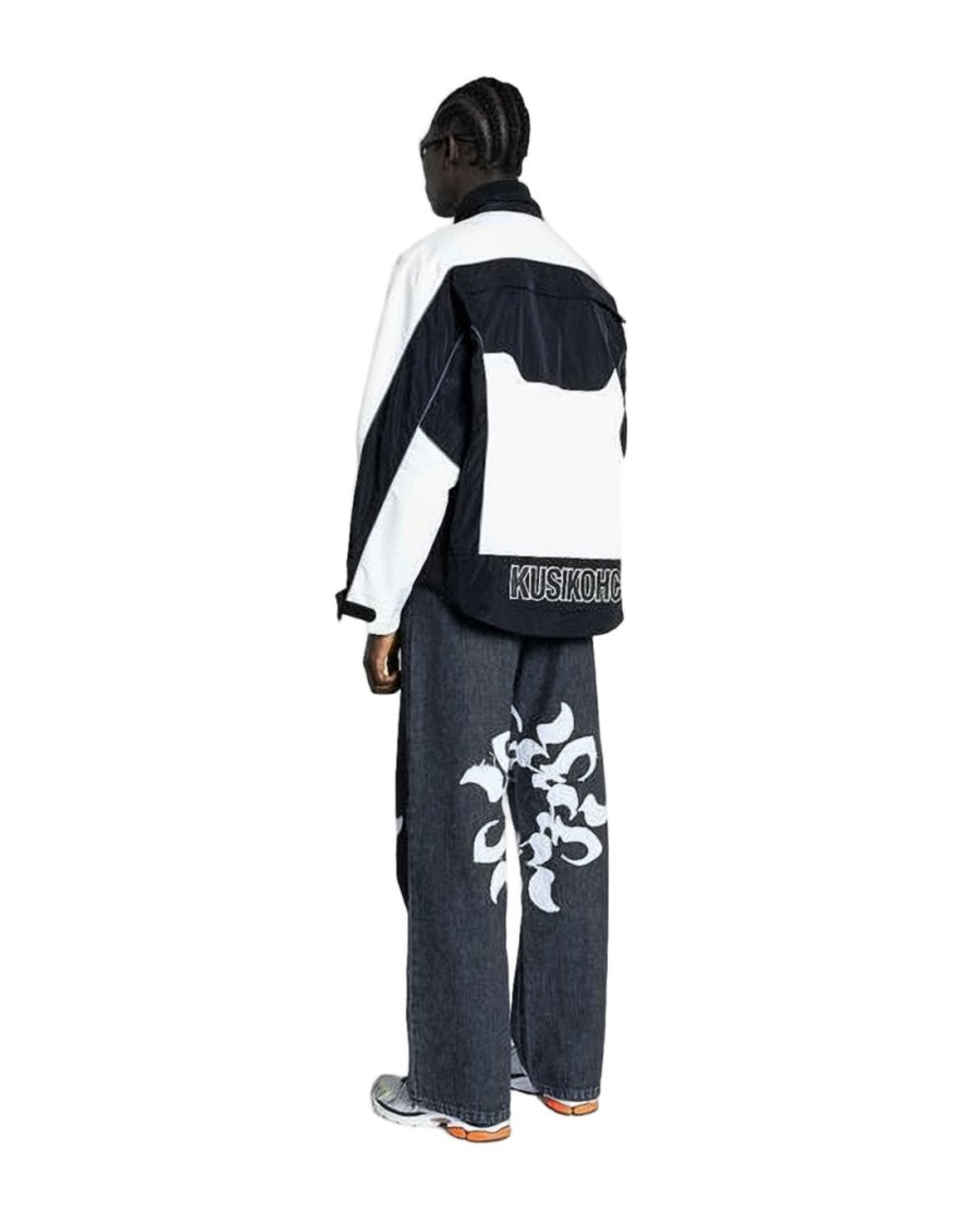 Kusikohc Wide-Leg Denim Pants With Graphic Flame Design