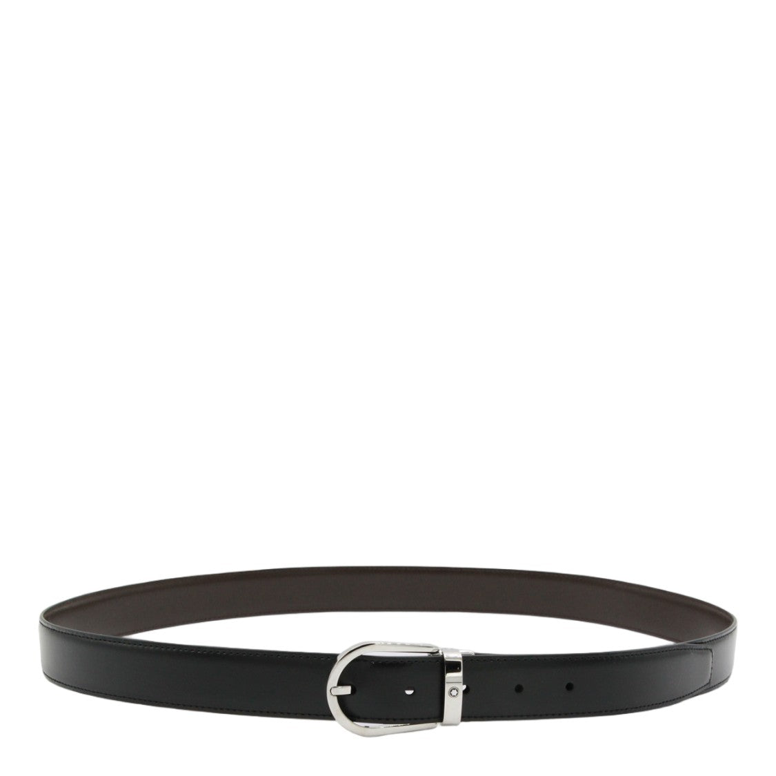 Montblanc Black Leather Belt With Polished Silver-Tone Buckle