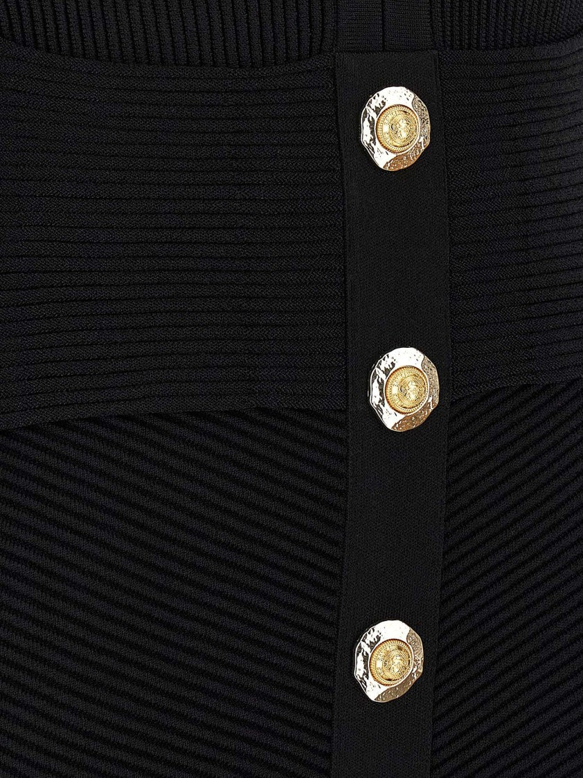 Balmain Deep V-Neck Bodycon Dress With Decorative Gold Tone Buttons