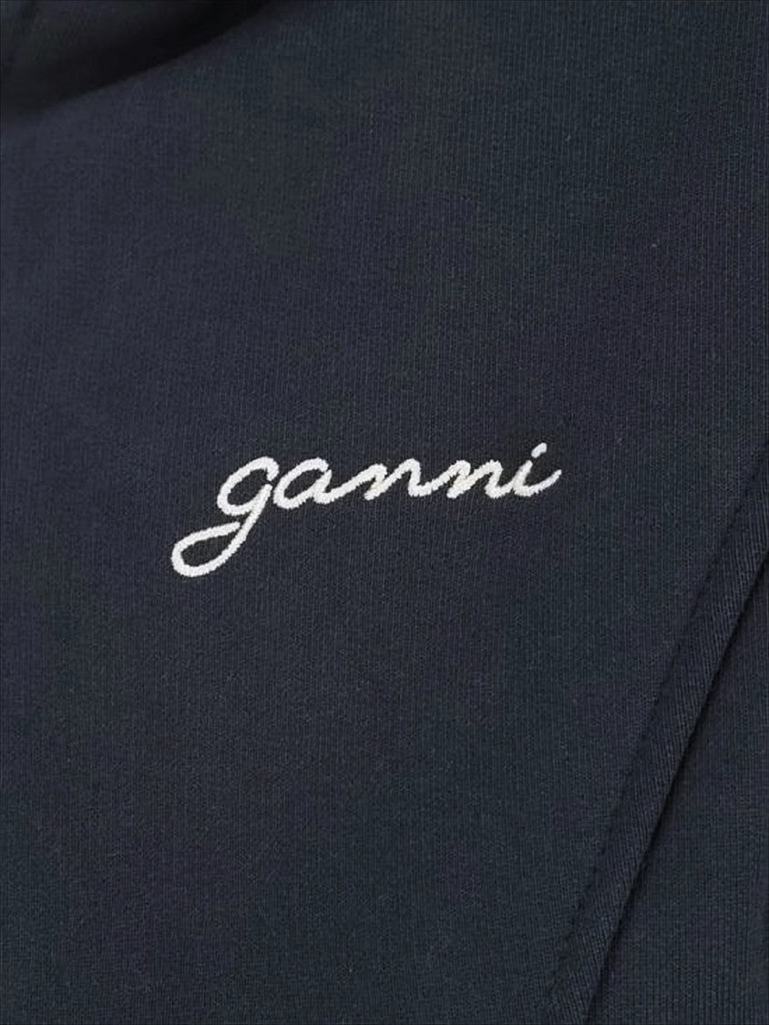 Ganni Fitted Blue Organic Cotton Hoodie With Structured Seam Detailing