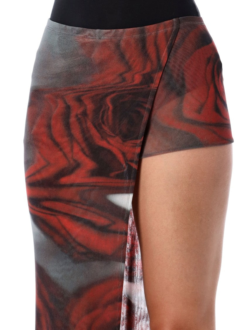 Jean Paul Gaultier Red Blurry Roses Tulle Skort