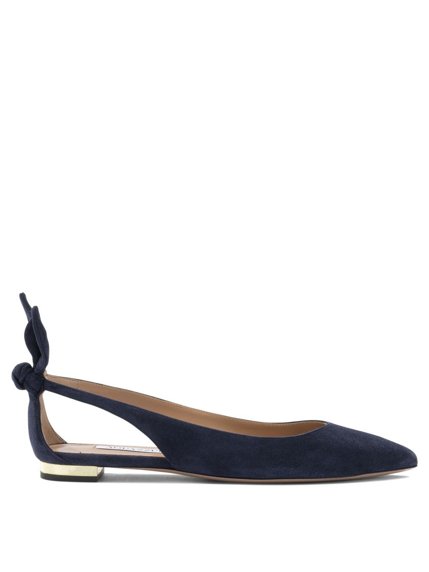 Aquazzura Bow Tie Ballet Flats With Velvet Cut-Out Design