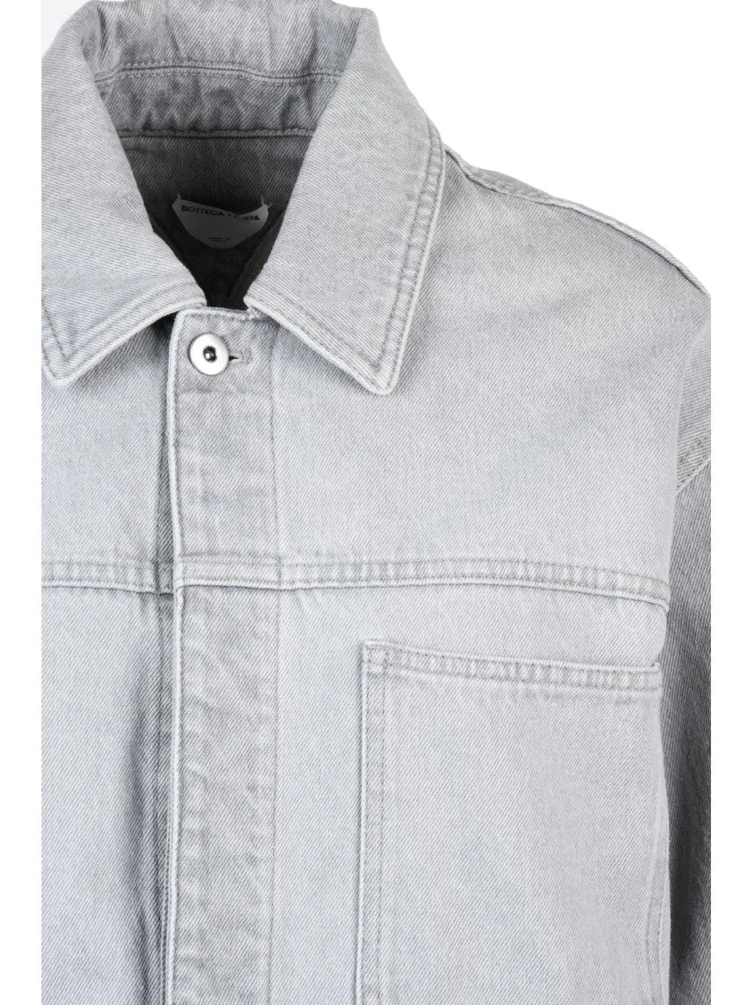 Bottega Veneta Light Grey Washed Unlined Cotton Denim Jacket