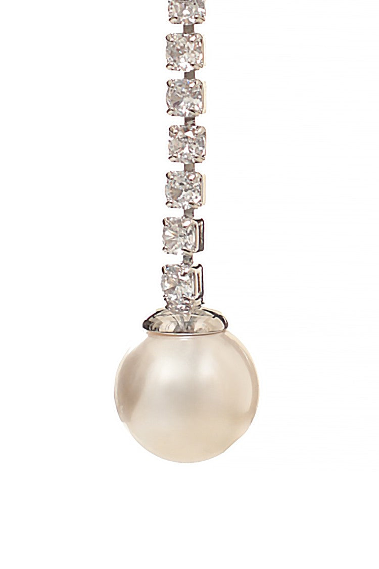 Self-Portrait Silver Drop Earrings With Crystals And Pearl Pendant