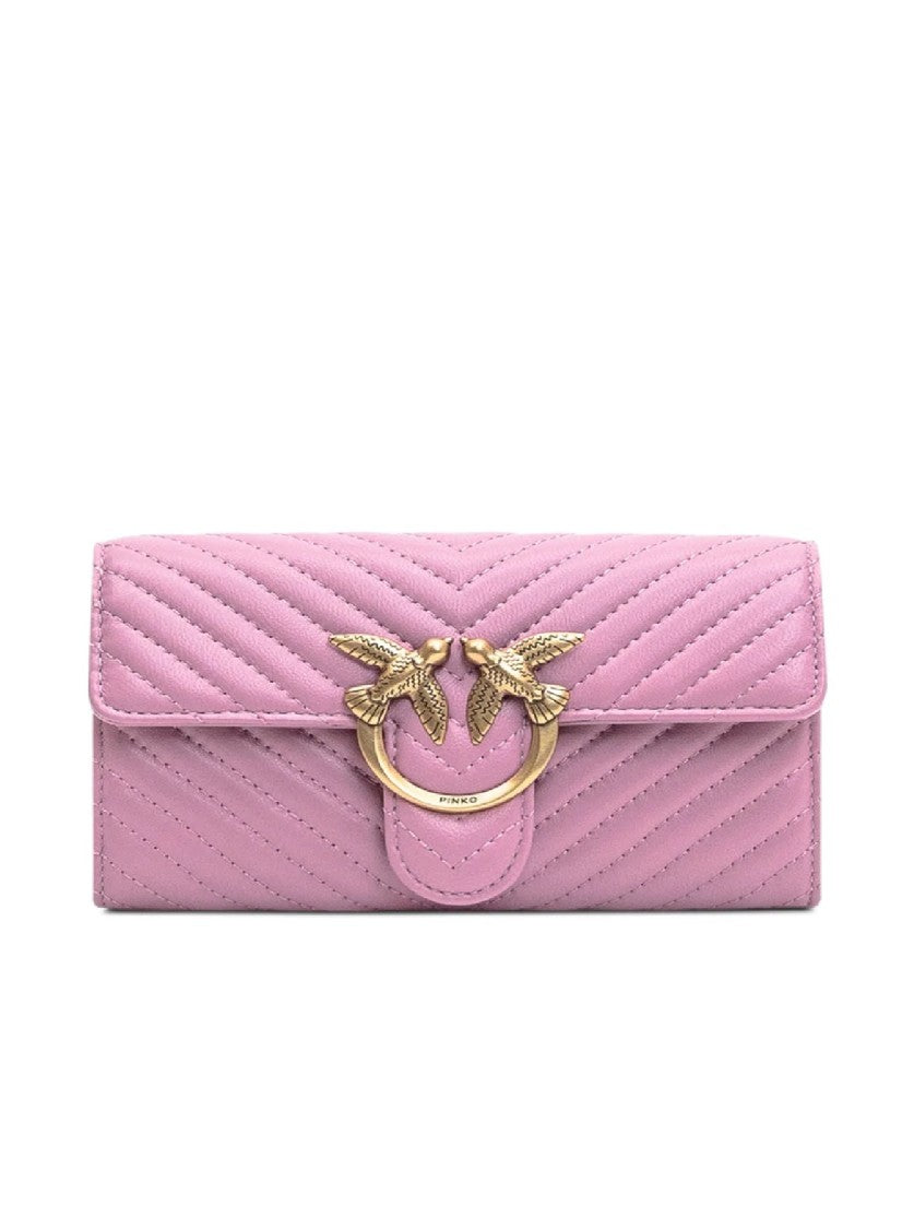 Pinko Quilted Viola Leather Wallet With Chain Strap