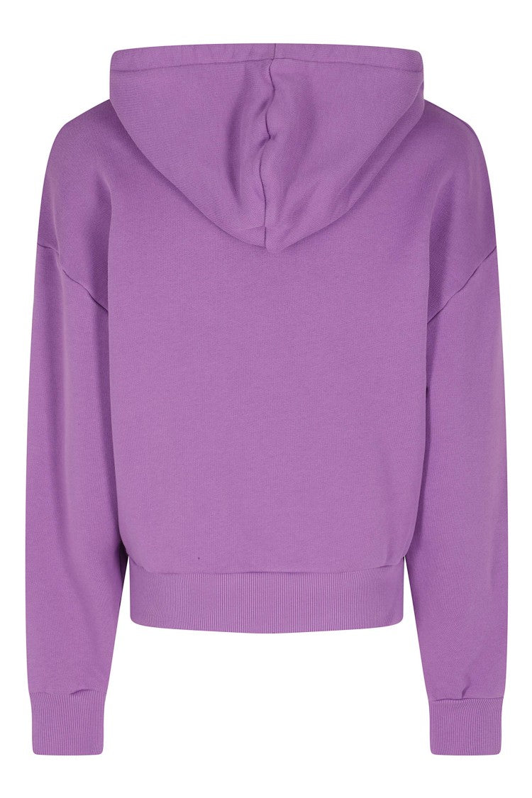 Autry Purple Embroidered Slogan Ribbed Trim Cotton Hoodie