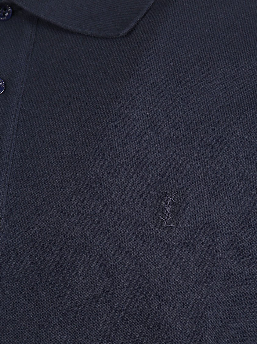 Saint Laurent Blue Eco-Friendly Polo Shirt With Subtle Embroidery