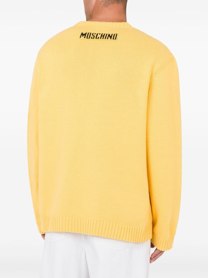 Moschino Cotton Blend Knit Sweater With Playful Embroidery