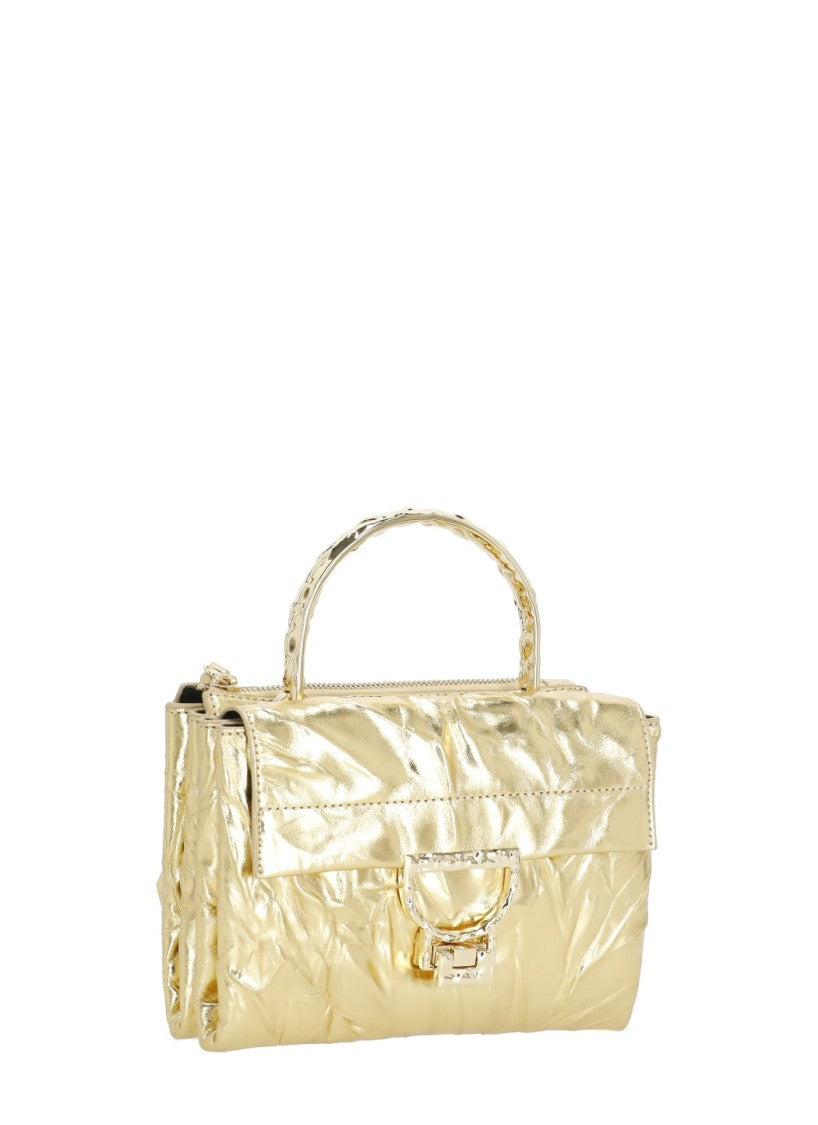Coccinelle Droplet Bag In Shiny Gold Metallic Leather With Adjustable Strap