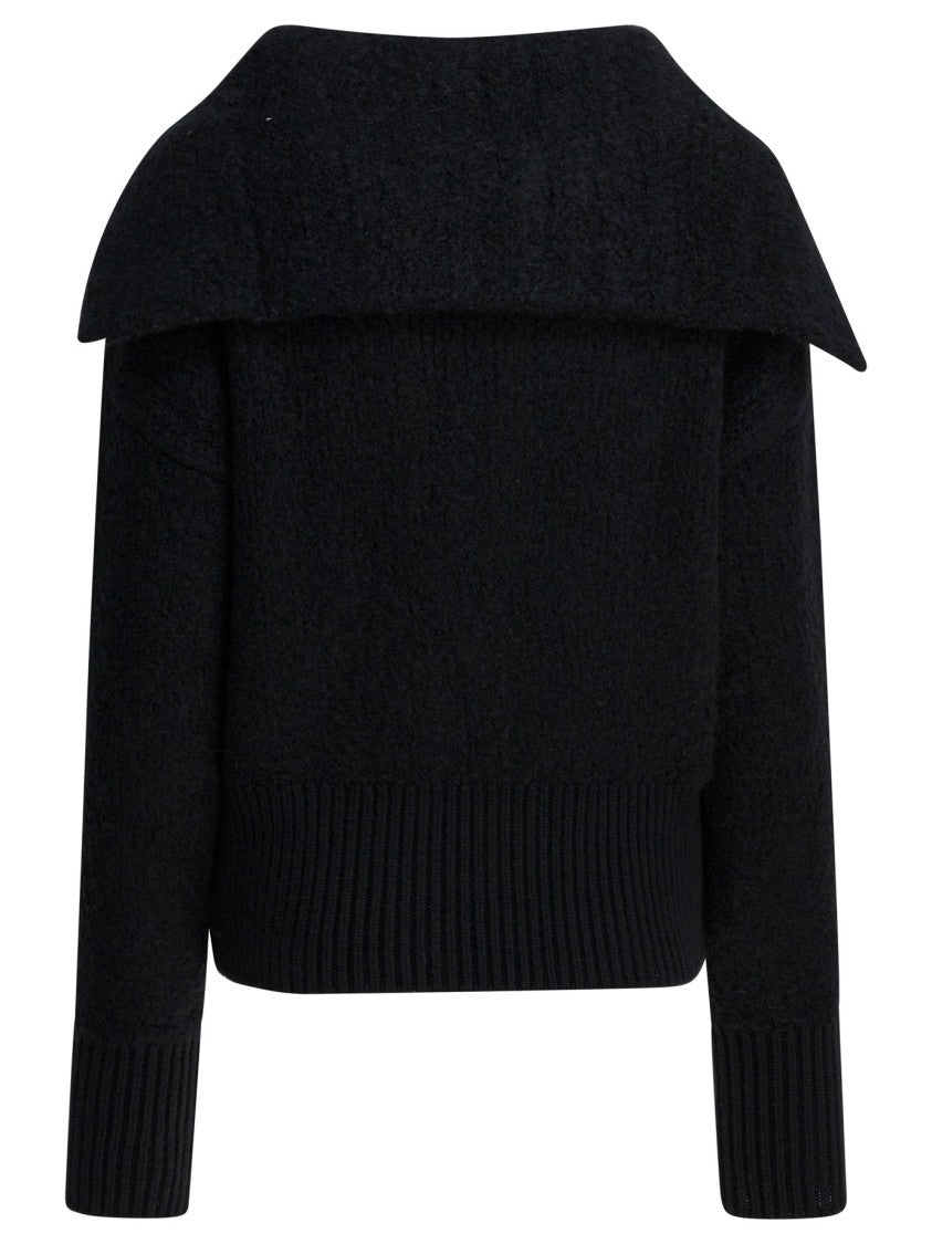 Sa Su Phi Textured Knit Jacket With Wide Collar And Front Zipper Closure