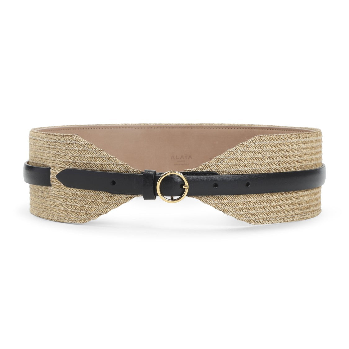 Alaïa Textured Straw And Leather Belt With Gold Buckle