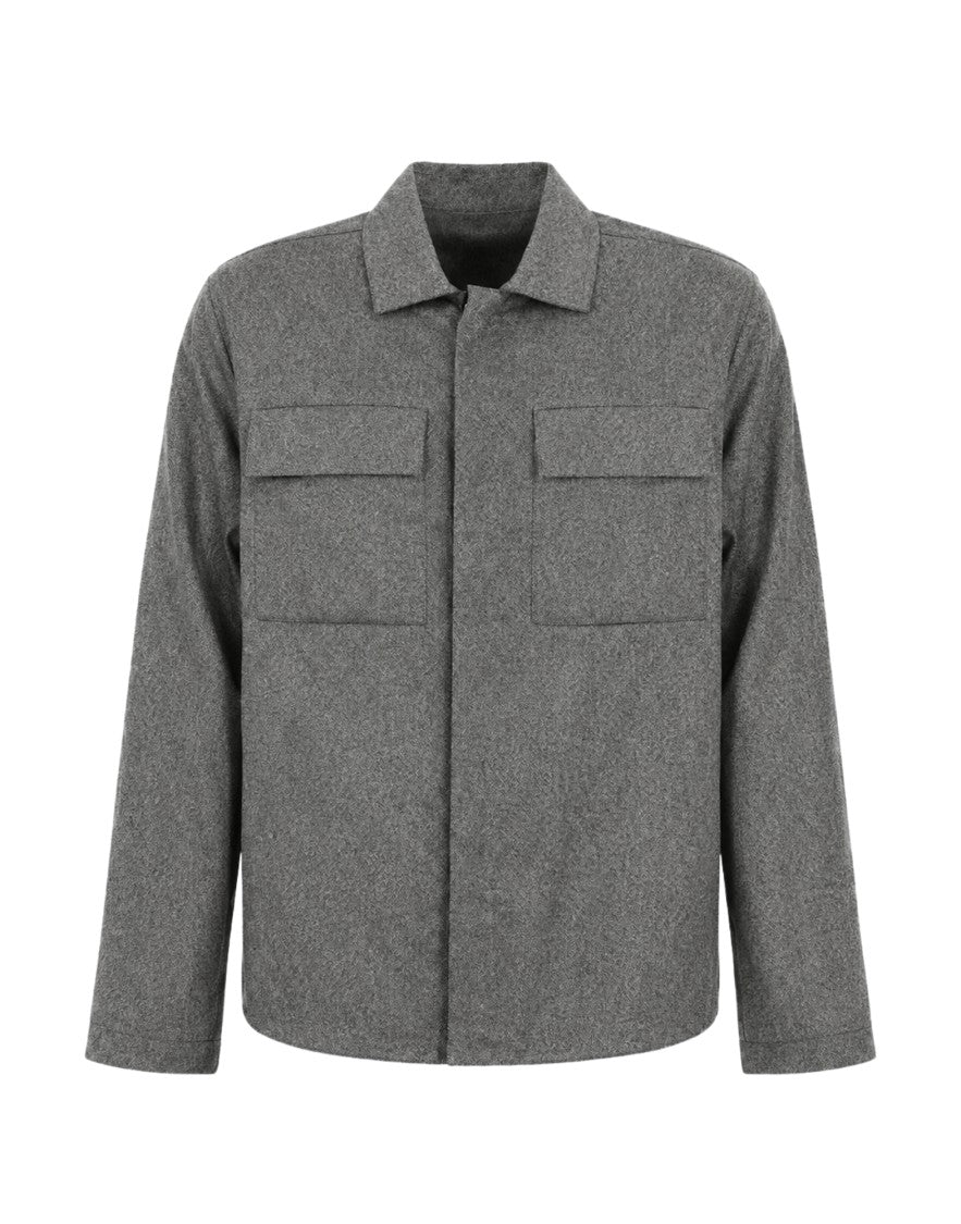 Nine In The Morning Grey Freud Wool-Blend Flap Pocket Overshirt