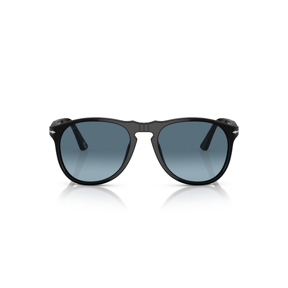 Persol 0Po9649s Rounded Black Acetate Sunglasses With Gradient Blue Lenses