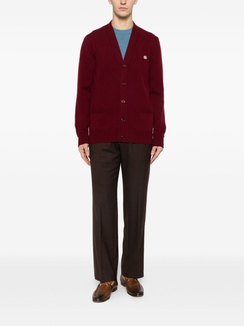 Gucci Deep Burgundy Cashmere Cardigan With V-Neckline