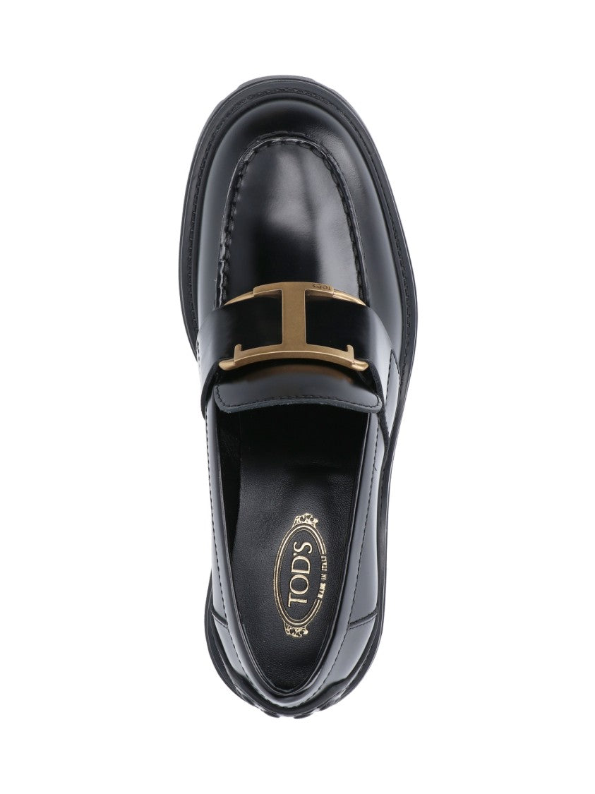 Tod's Black Leather Buckle Moccasins – Black