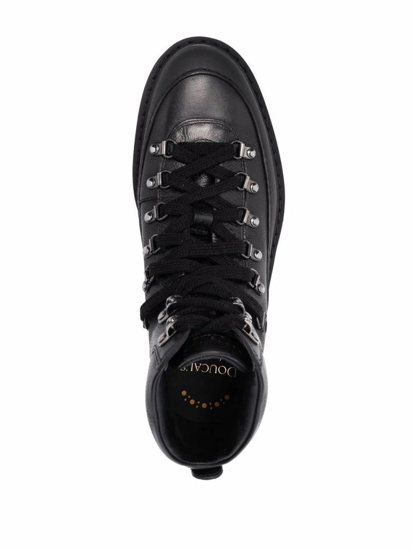 Doucal's Rugged Black Leather Ankle Boots
