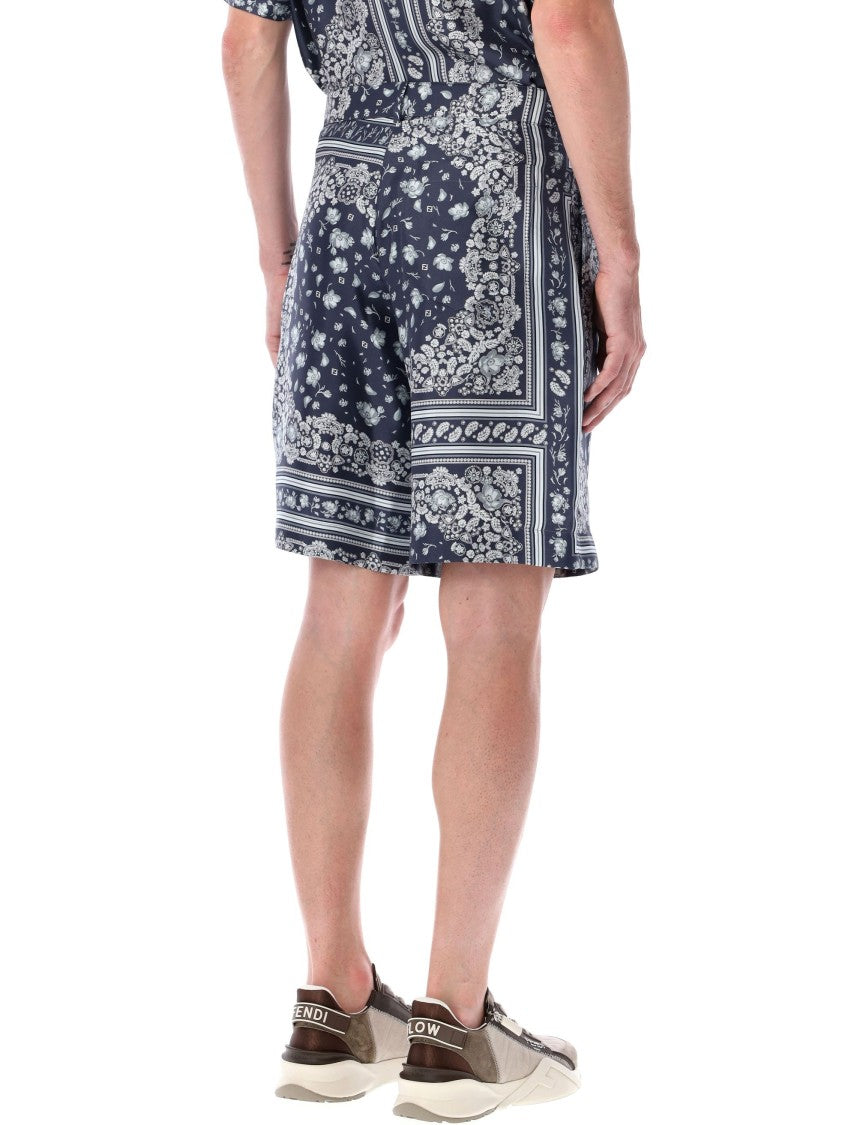 Fendi Bandana Coral Silk Shorts With Side Pockets