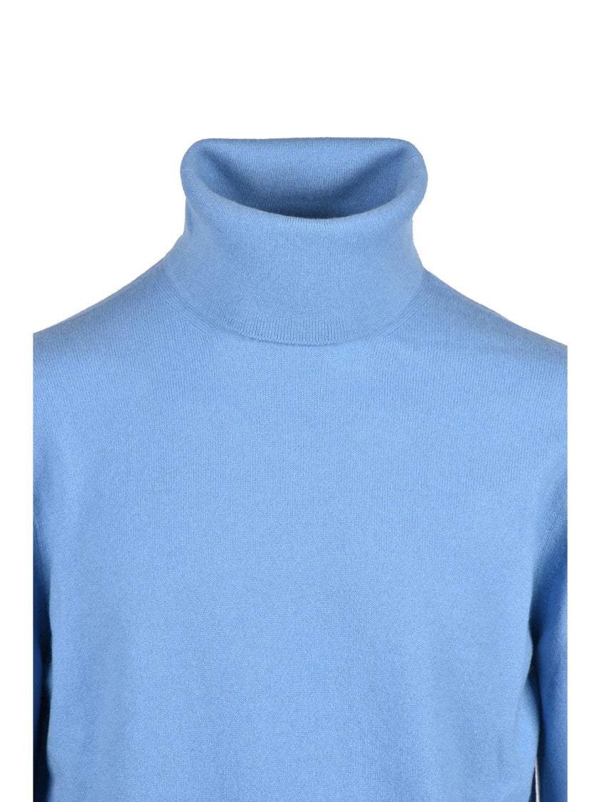 Alpha Studio Light Blue Cashmere Turtleneck Sweater With Ribbed Details