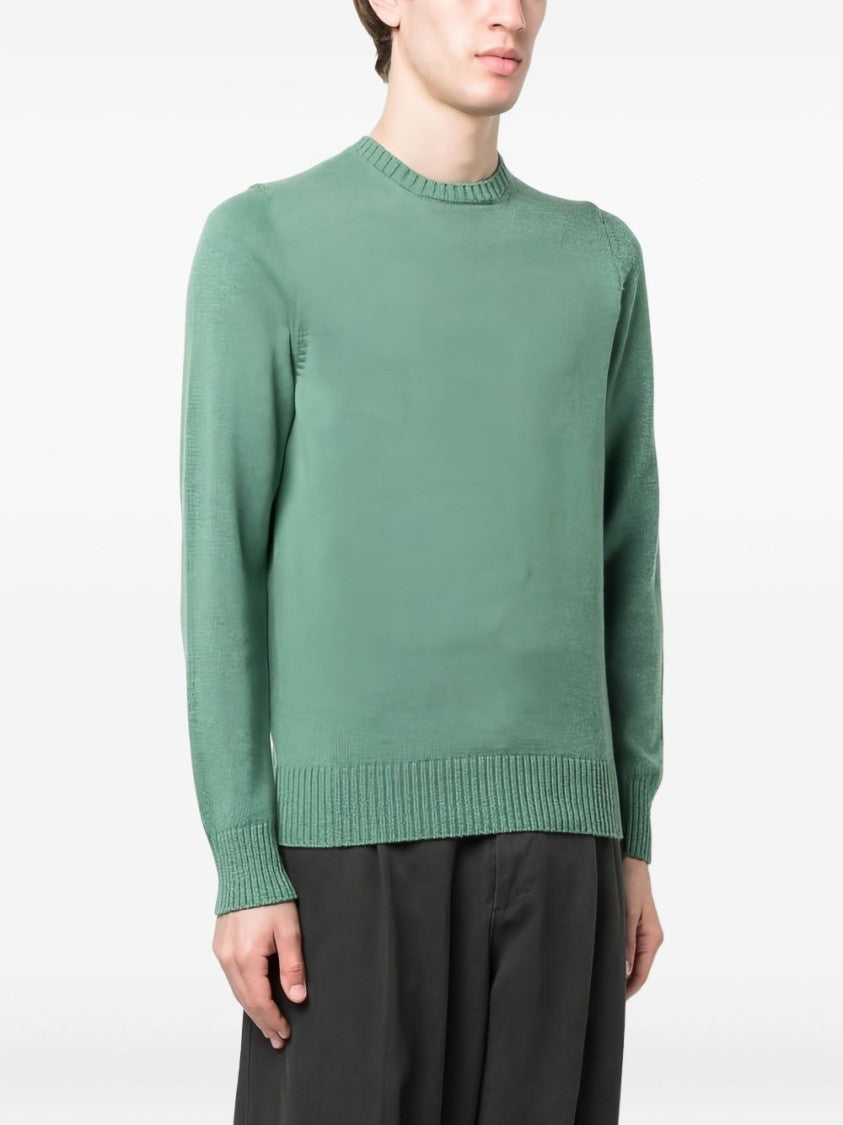 Drumohr Sage Green Ribbed Cashmere Crewneck Sweater