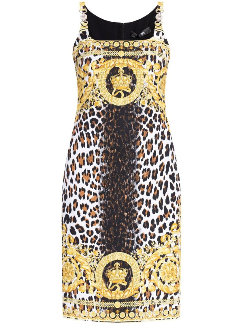 Versace Leopard Print Medusa Head Midi Dress