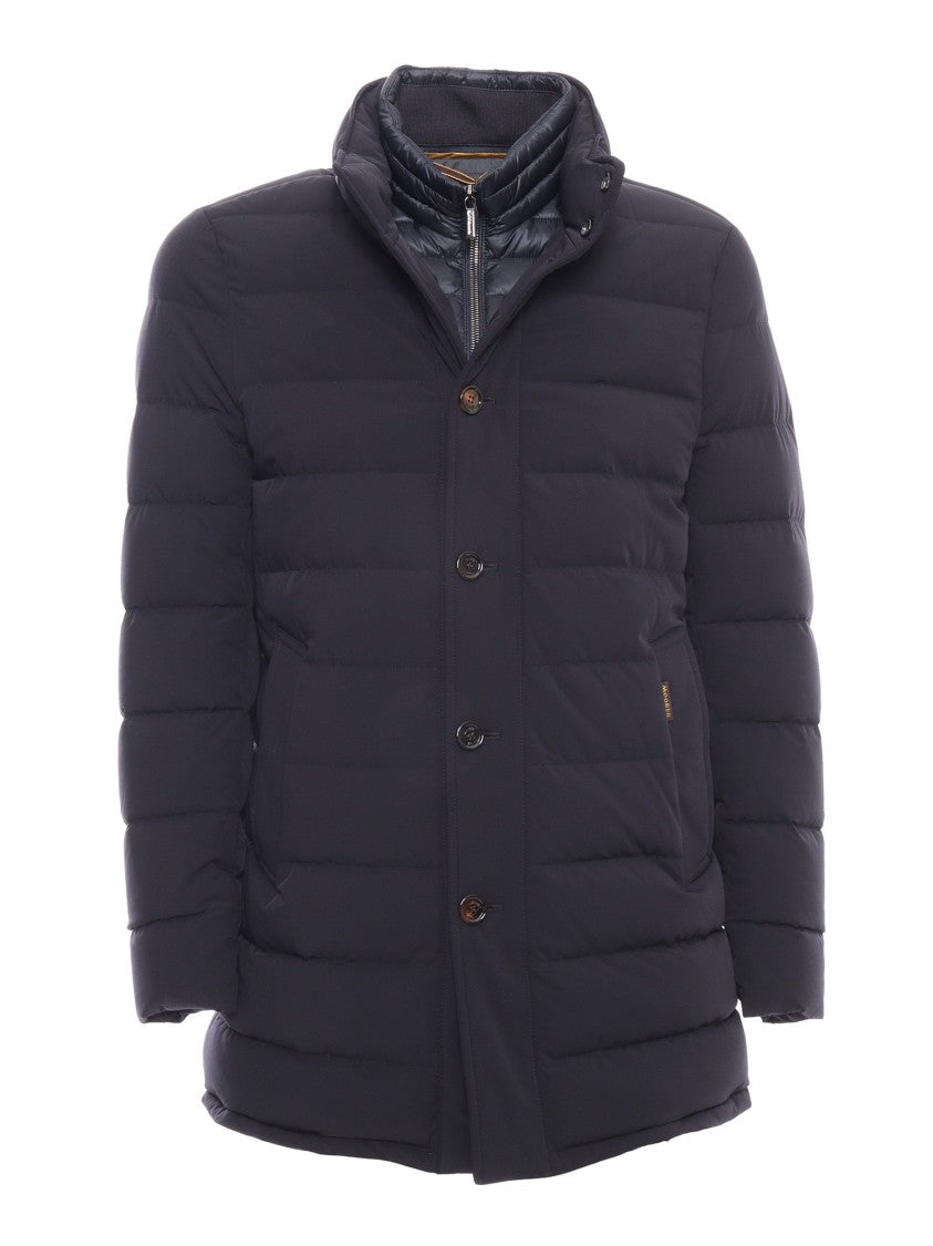 Moorer Calegari-Kn Dark Blue Single-Breasted Water-Repellent Quilted Jacket