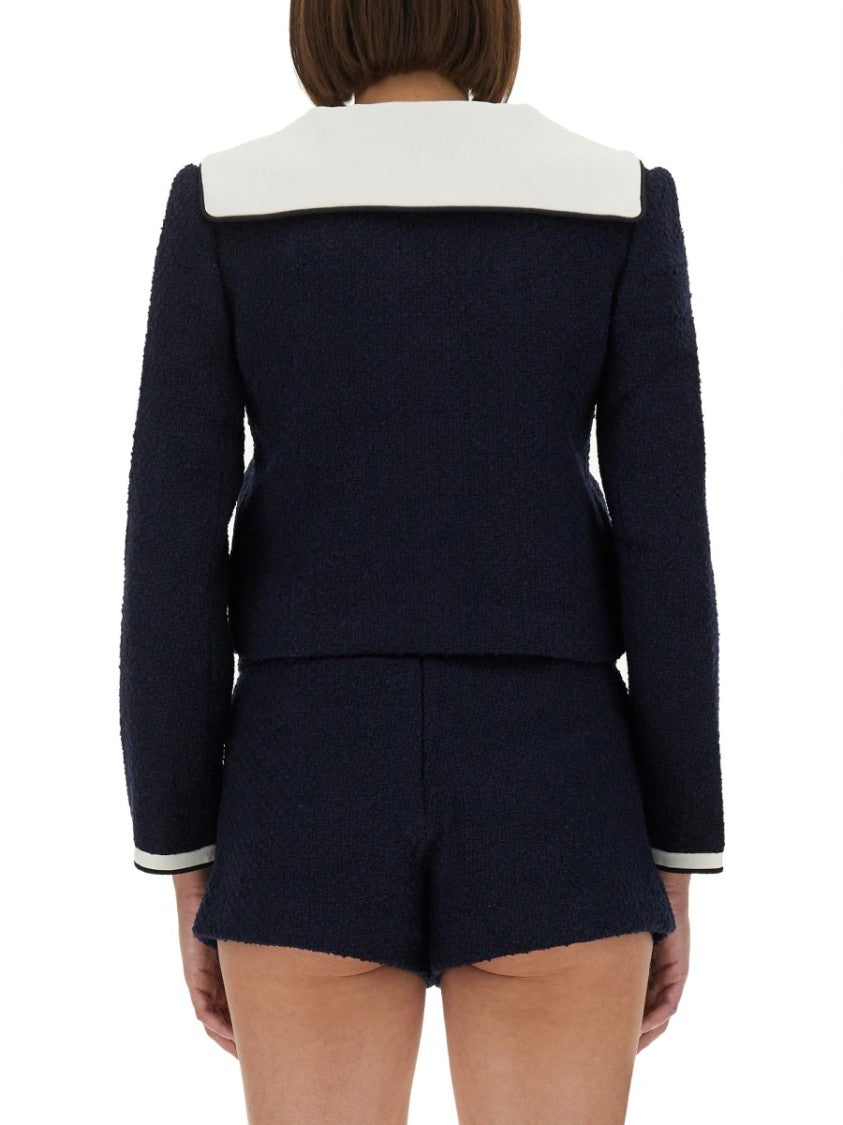 Self-Portrait Boucle Jacket With Contrasting Collar