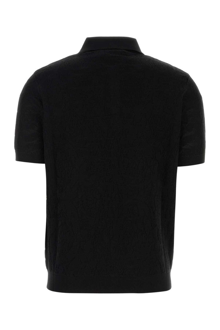 Versace Black Silk Blend Polo Shirt