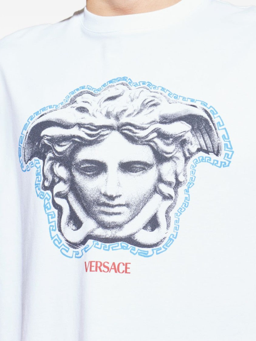 Versace White Relaxed Medusa Graphic Silk T-Shirt