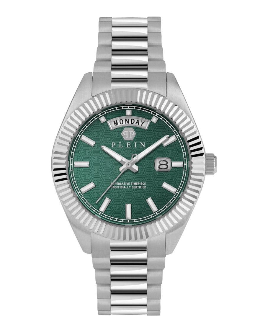 Philipp Plein Date Superlative Bracelet Watch With Green Guilloche Dial