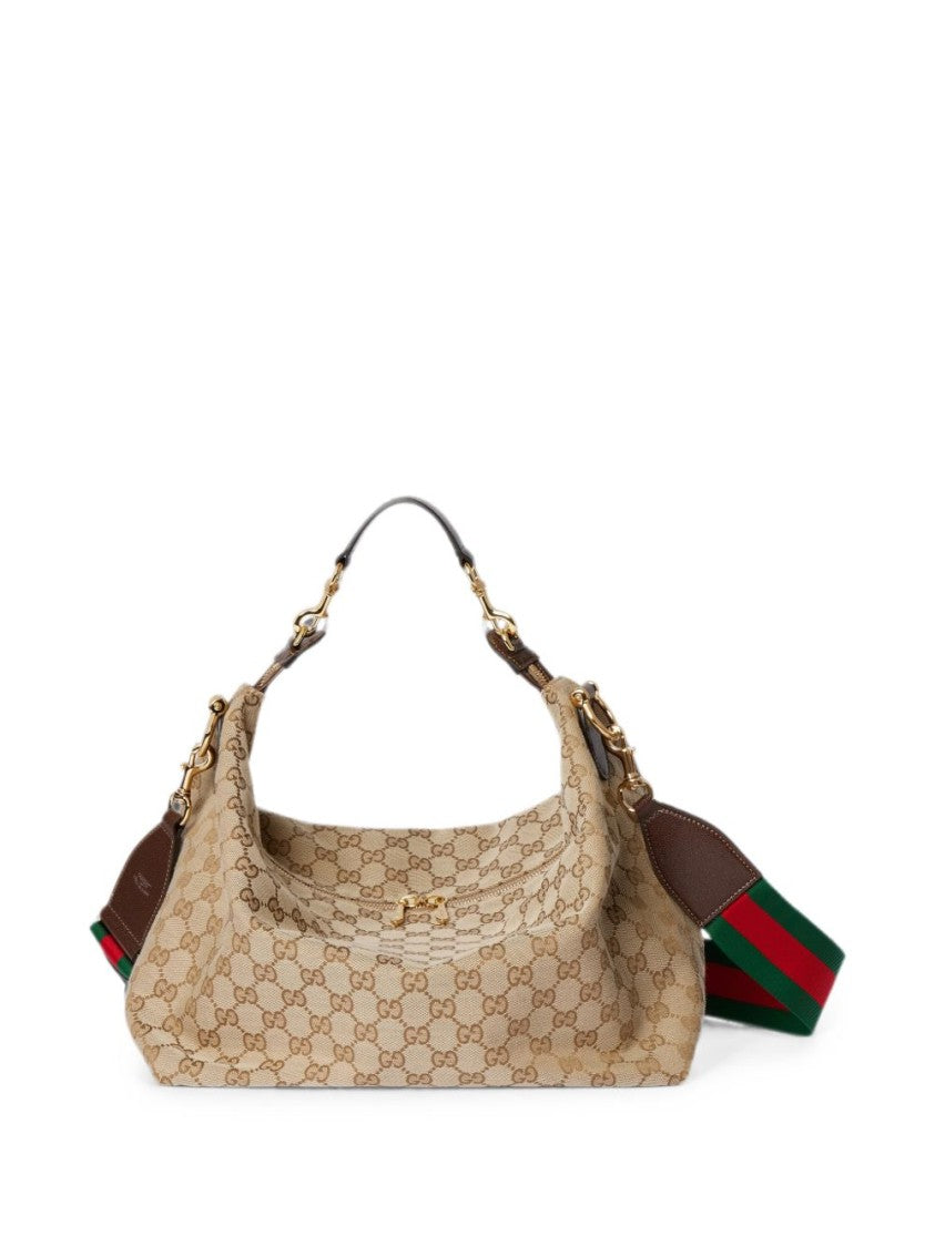 Gucci Beige Monogram Canvas Leather Accent Shoulder Bag