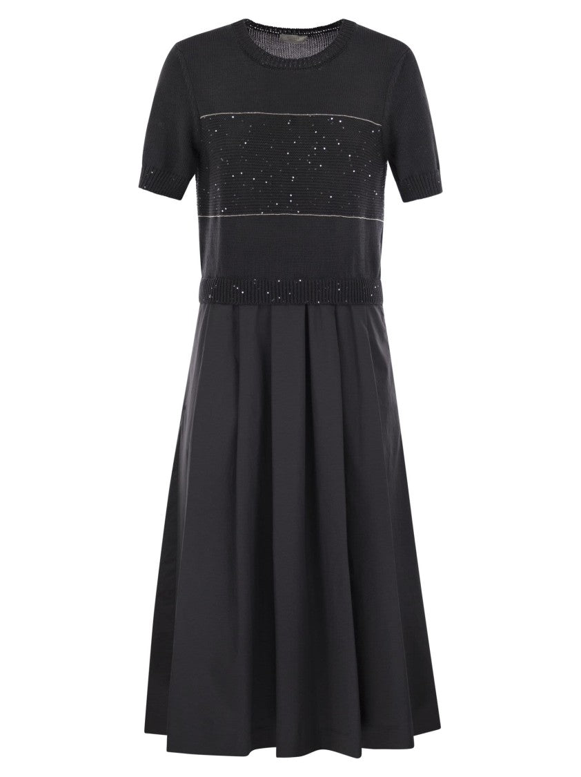 Peserico Two-Tone Dress In Pure Cotton With Micro Sequins