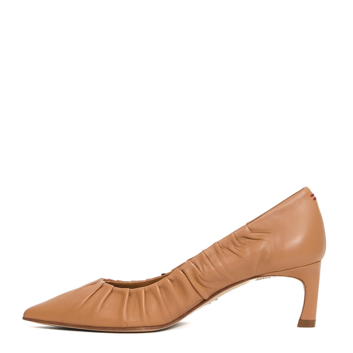 Halmanera Pump Arricciata Pelle Caramel Tacco 50 Mm