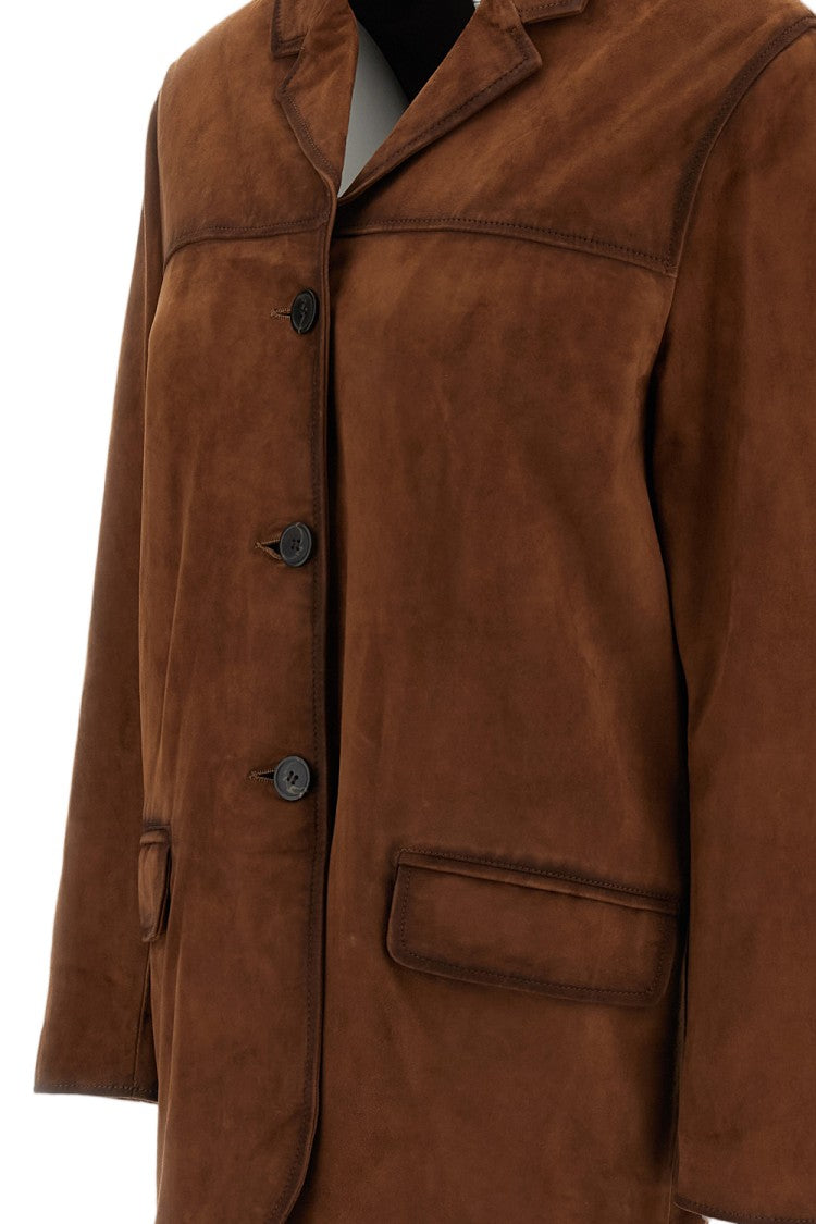 Arma Brushed Suede Leather Jacket With Camp Collar And Flap Pockets