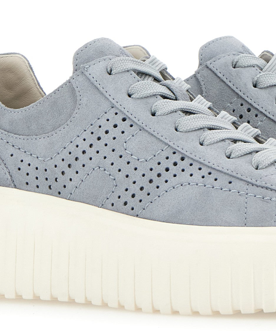 Hogan Grey-Blue Perforated Suede Platform Sneakers