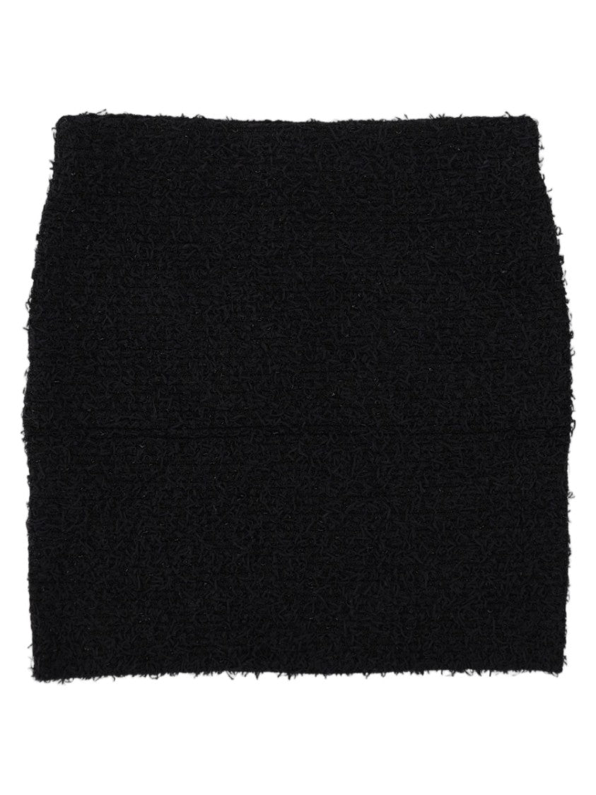 Balmain Black Textured Gold-Button Mini Skirt