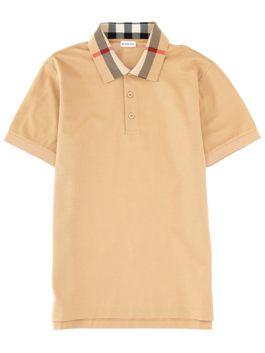 Burberry Neutrals Check Patterned Collar Polo Shirt