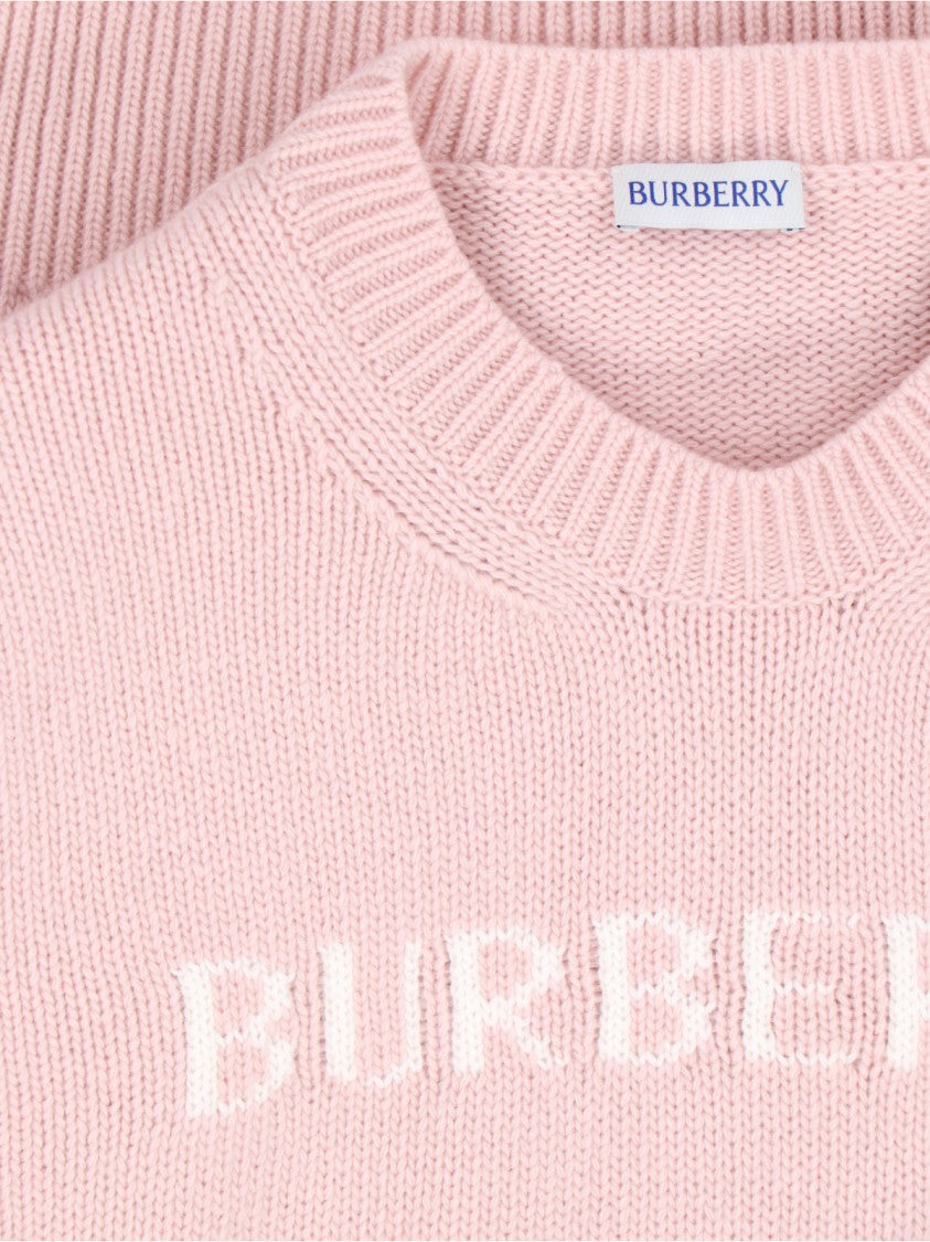 Burberry Ribbed Cashmere And Wool Sweater With Contrast Logo