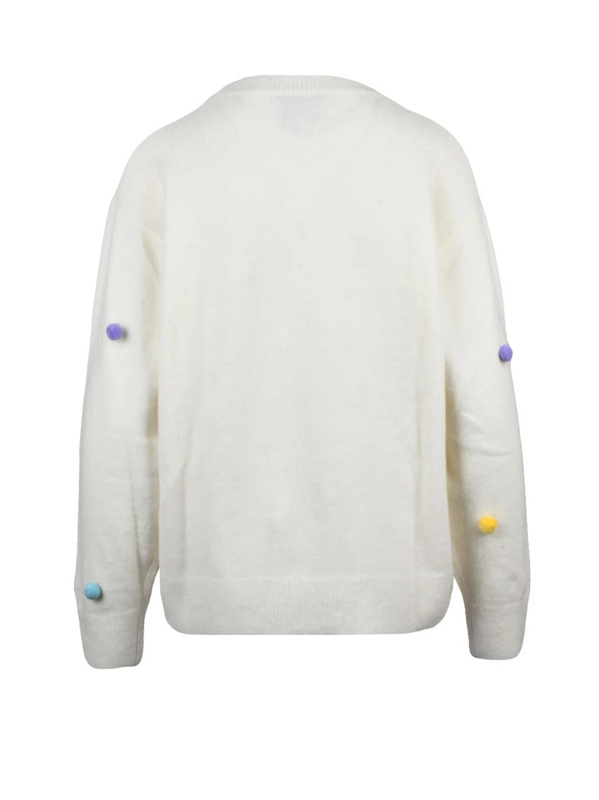Mc2 Saint Barth Crewneck Pullover With Colorful Pom-Poms And Festive Embroidery