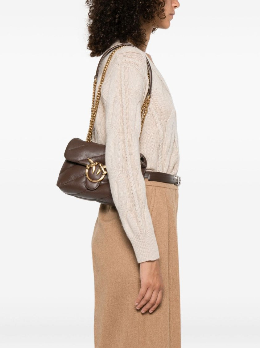 Pinko Quilted Brown Leather Crossbody Bag