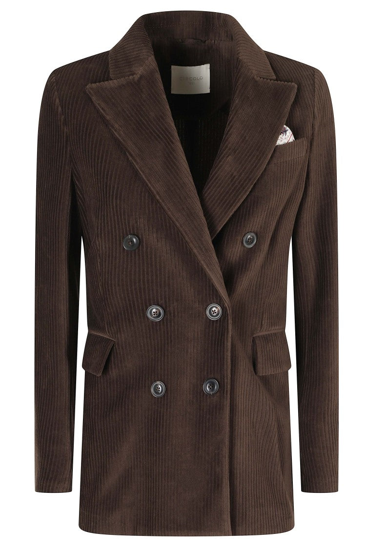 Circolo 1901 Brown Double-Breasted Corduroy Flap Pocket Jacket