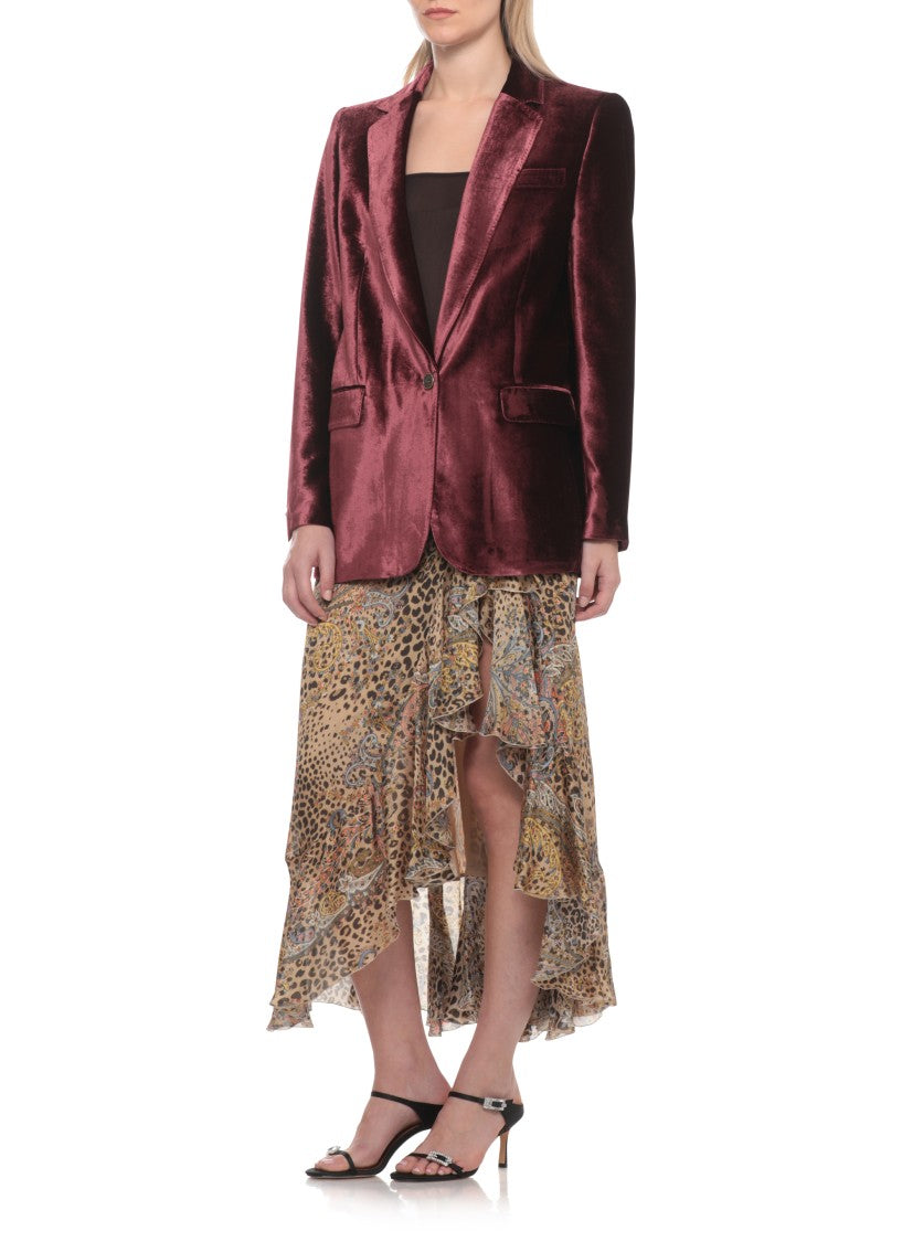 Etro Bordeaux Pegaso Buttons Velvet Blazer